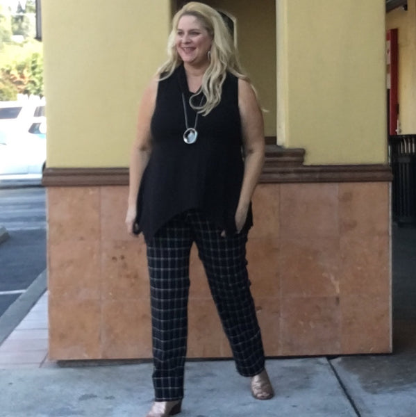 California Plus size designer in her famous slimming stretch pant
