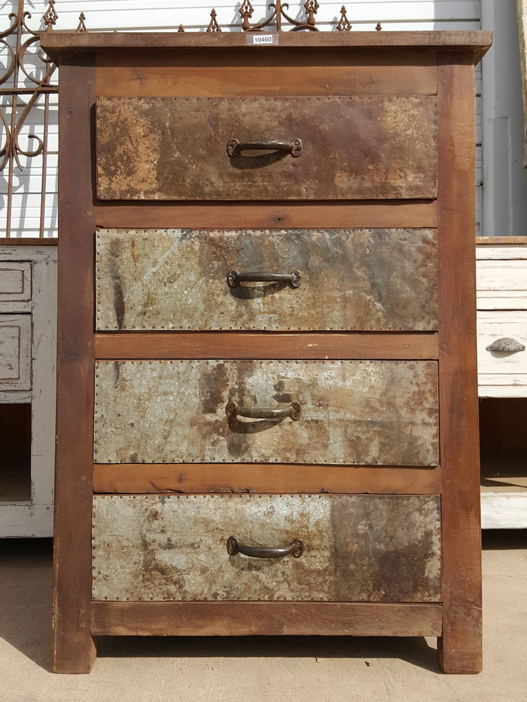 Wooden Dresser Chest With 4 Zinc Front Drawers Antiquities Warehouse