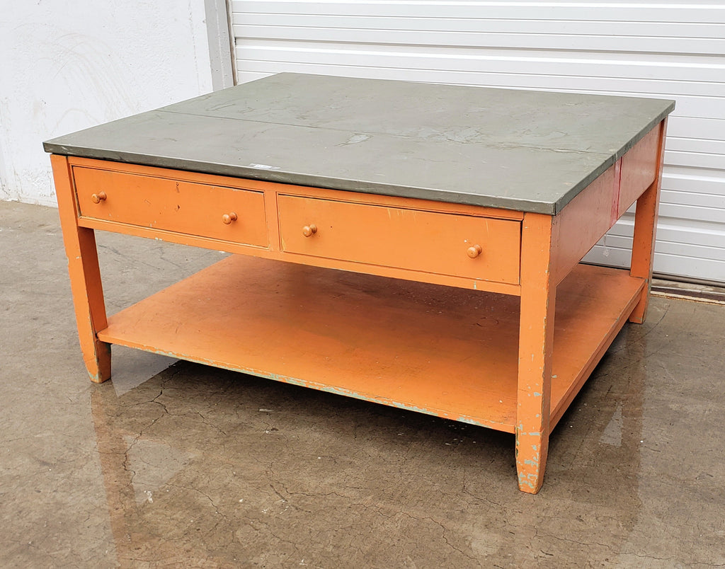 Orange Base Zinc Top Table Antiquities Warehouse