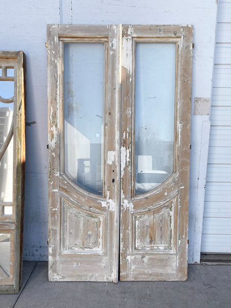 Pair of Wood Doors with Single Glass Lite – Antiquities Warehouse
