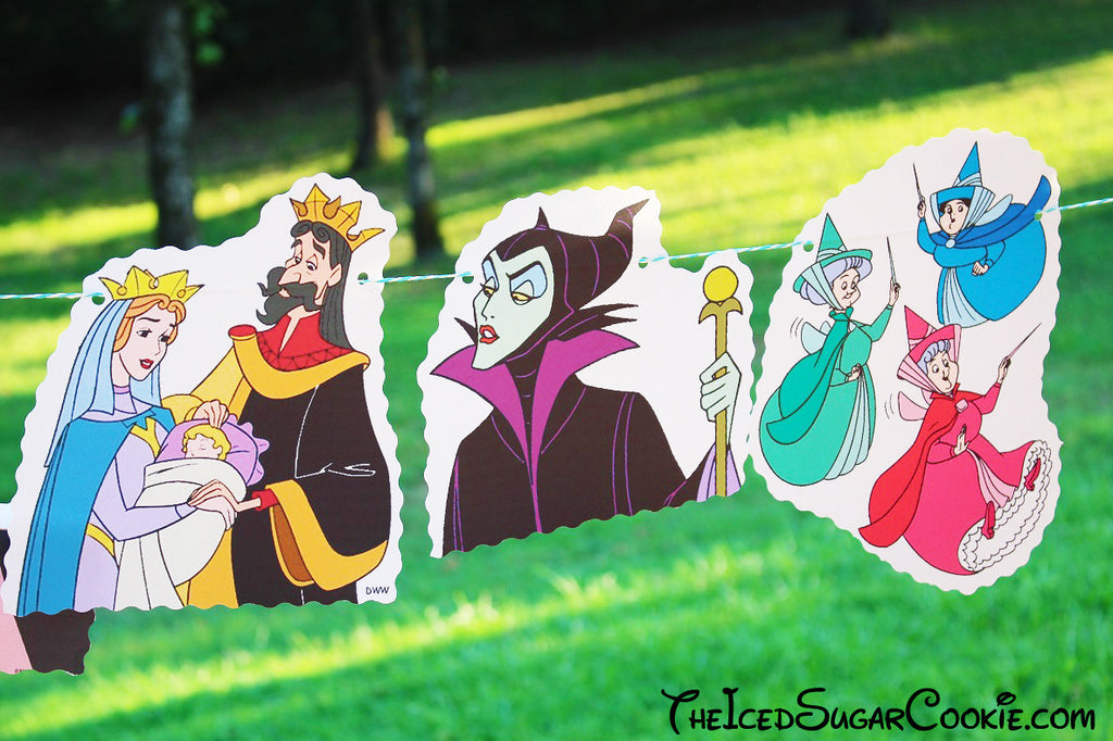 sleeping beauty maleficent birthday aurora queen fairies banner fauna merryweather king prince flora diy phillip leah stefan printable unicorn tent