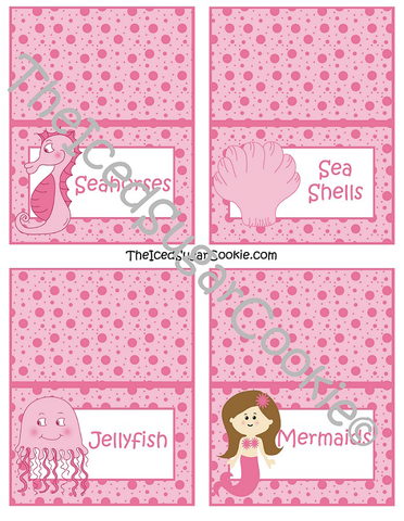 Mermaid Under the Sea Theme Food Tent Cards Treat Cards Place