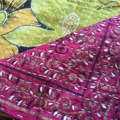 Purple and green kantha quilt The Fox and the Mermaid