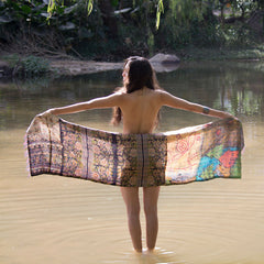 silk hand-stitched kantha scarf The Fox and the Mermaid