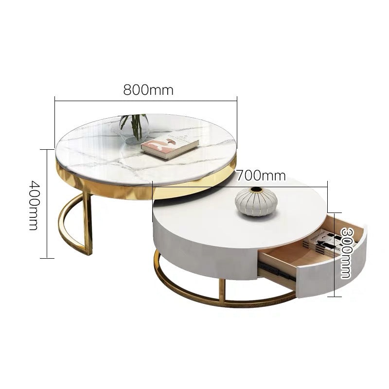 'ALINA' Stainless Steel Base Marble Coffee Table Nested Set of 2 ...