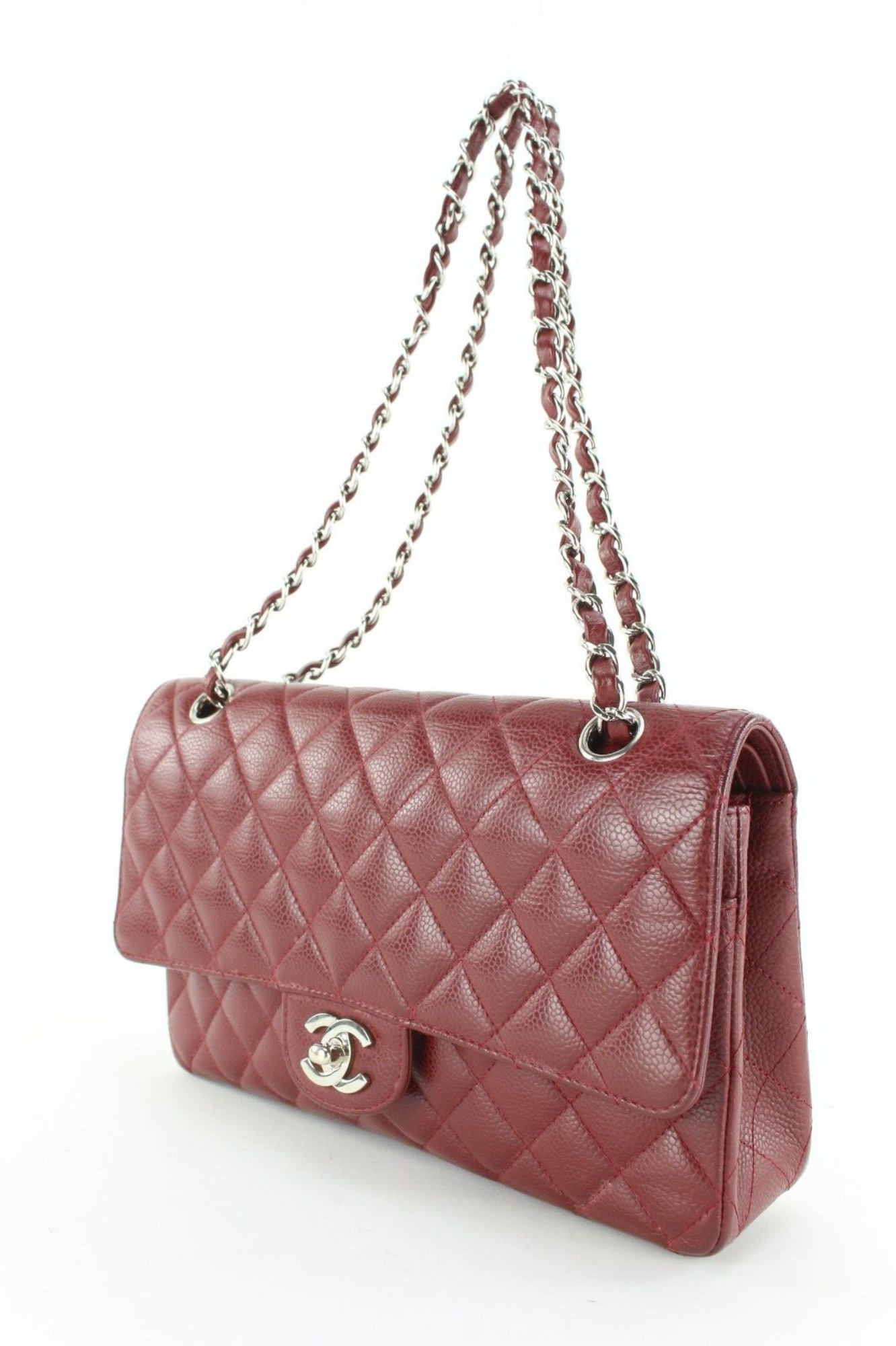 Chanel Medium Classic Flap Bag Lambskin Dark Red LGHW Microchip