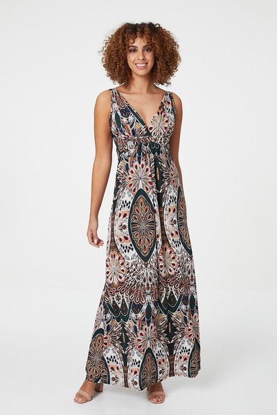 Peacock Print Sleeveless Maxi Dress | Izabel London