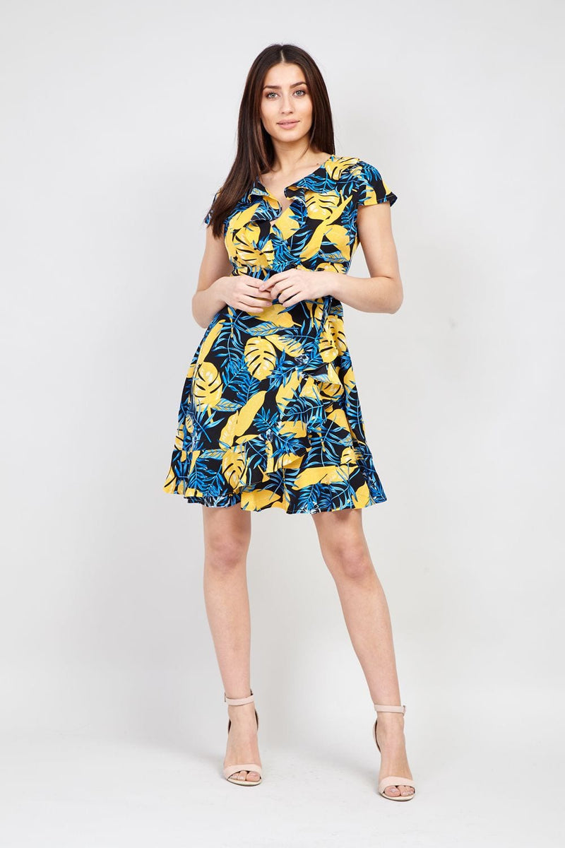 Tropical Print Wrap Dress Online Shop ...