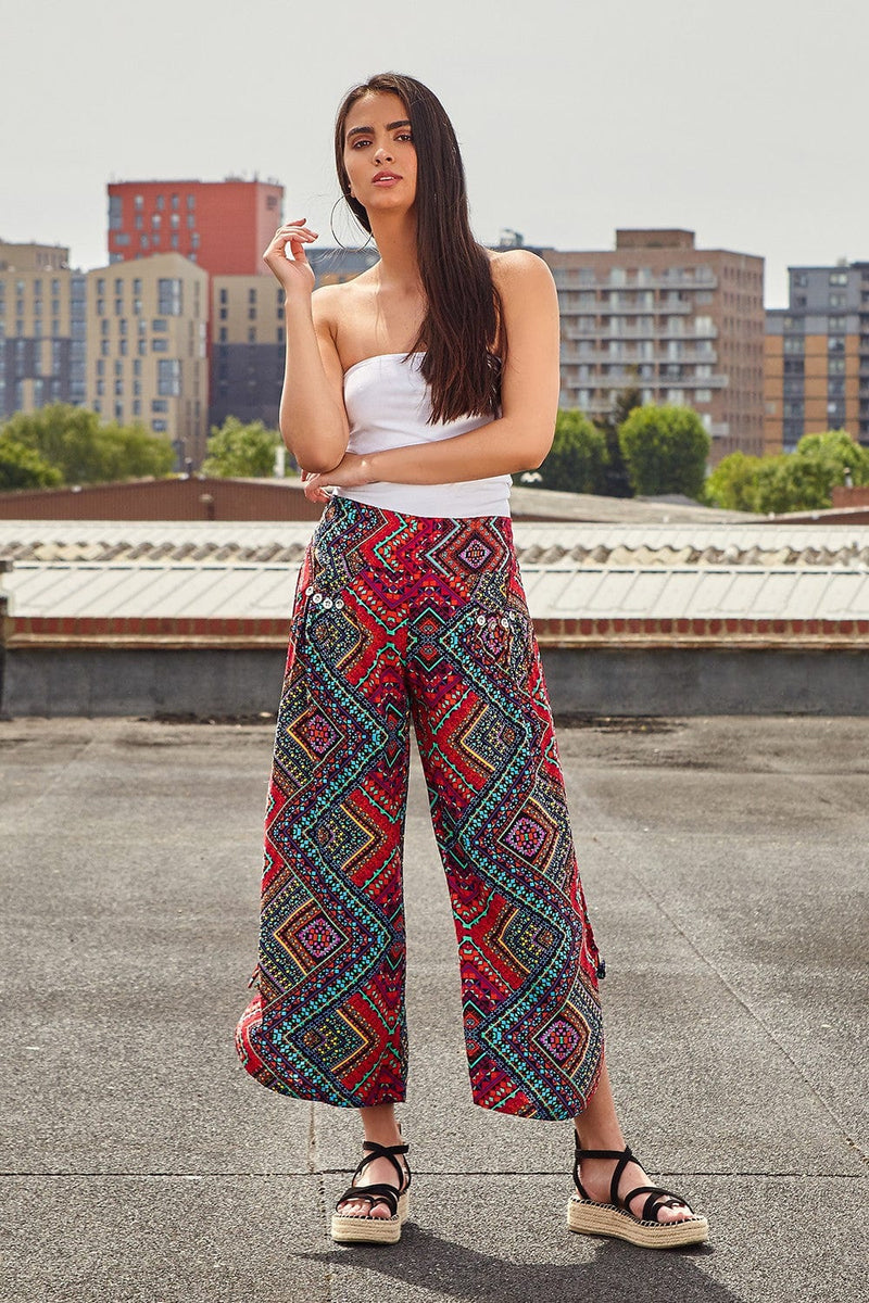 colourful flared trousers