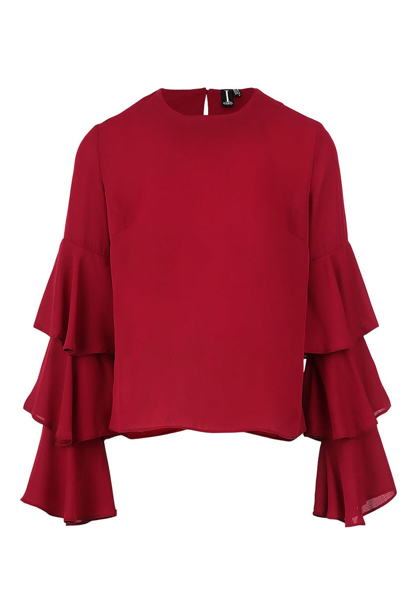 red ruffle sleeve top