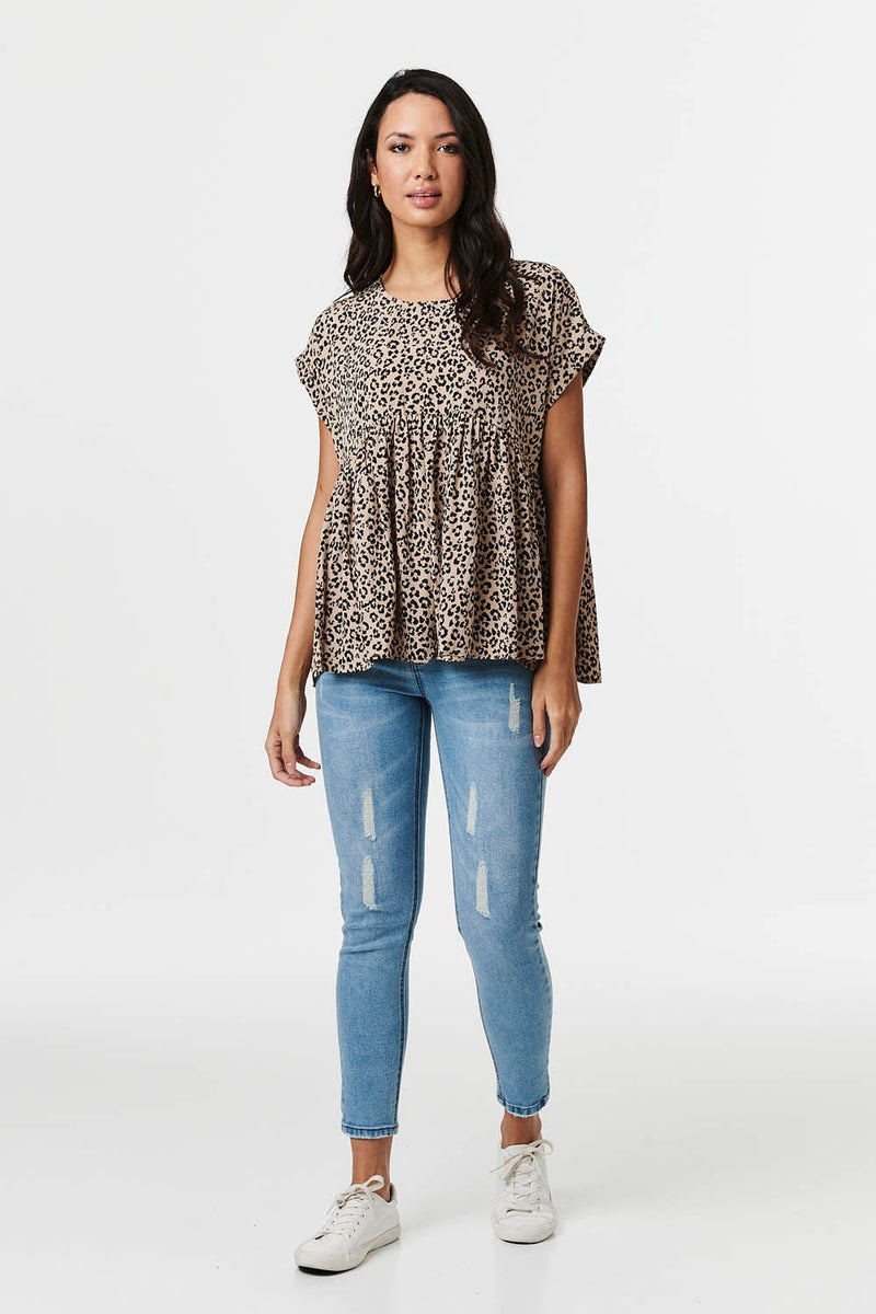 leopard print short sleeve blouse