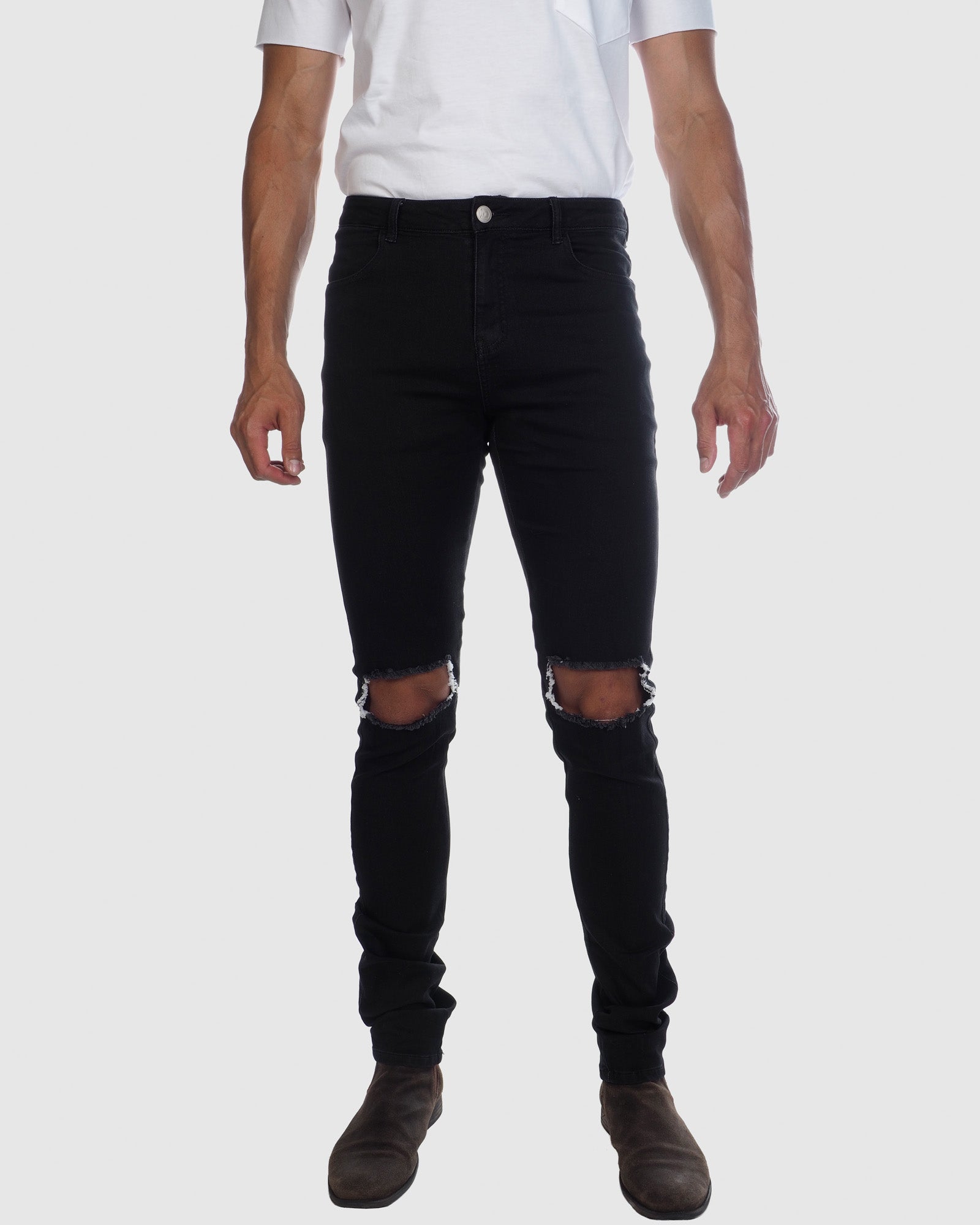 JJ Stretch Jeans - Distressed Black – Doubs Clothing