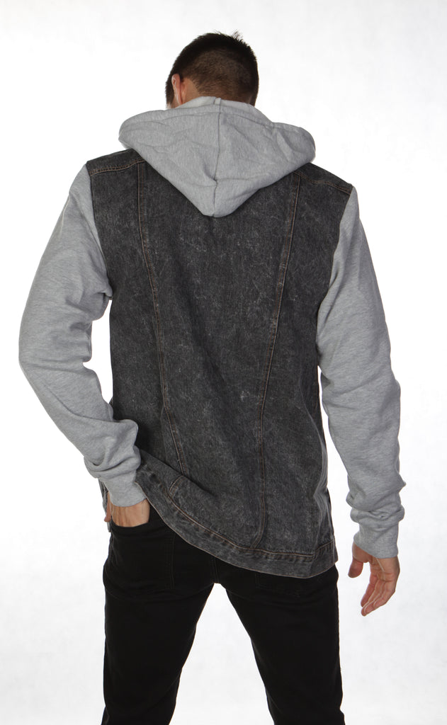 grey hoodie with black sleeves