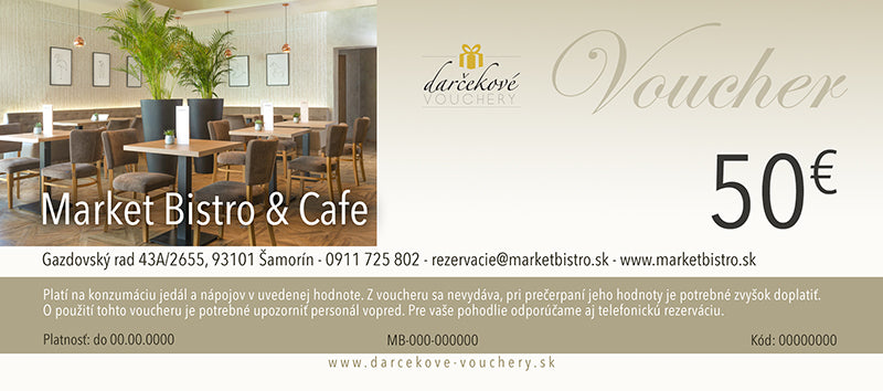 Market Bistro & Cafe reštaurácia Šamorín darčekové poukážky