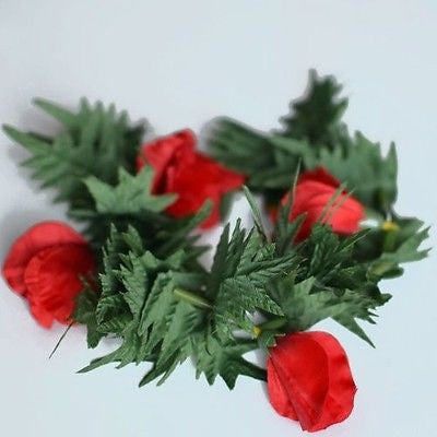 Premium Red Flower Lei Headband Boho Glad and Fern Crown