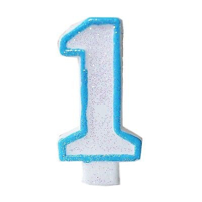 Blue Glitter Numeral 1 Number Candle White Premium 1st Birthday Cake C ...