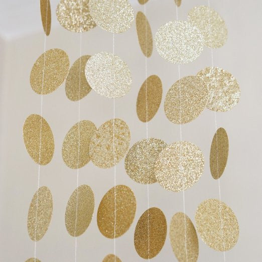 Gold Glitter Circle Polka Dots Paper Garland Banner 10 FT Banner, Cele ...