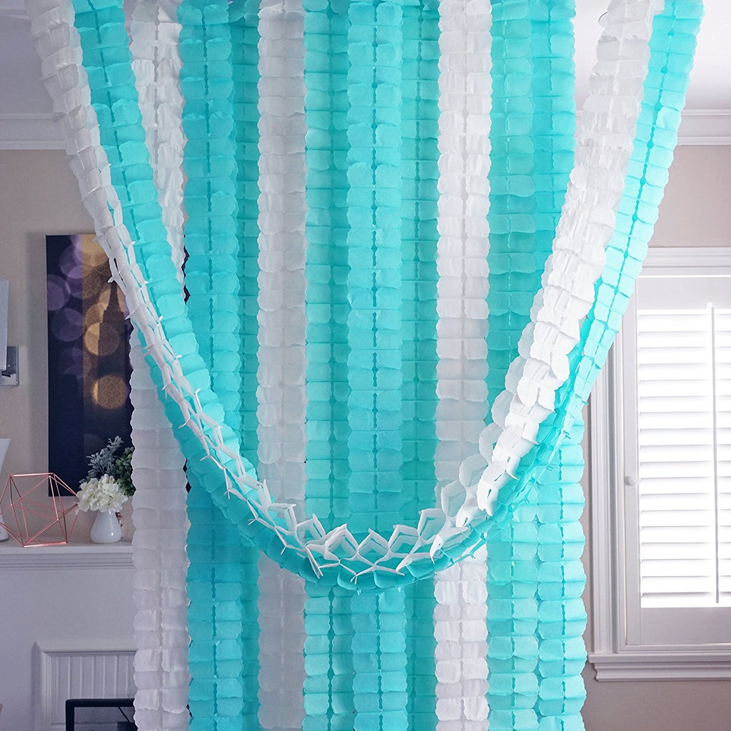 Mint Aqua Blue White 3d Four Leaf Tissue Flower Hanging Streamers