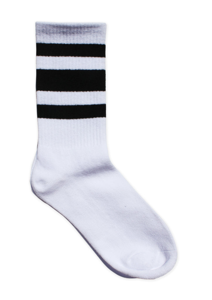 Crew Cut Ankle Height Ribbed Black and White Striped Socks – Neon Nation