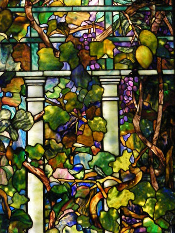 Closeup of work by Louis Comfort Tiffany