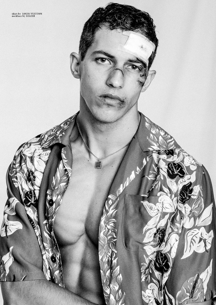 CHRISTOS KATSAVO WEARS Legier  ABALONE SIGNET Necklace CLIENT MAGAZINE. PHOTOGRAPHY IVAN BIDEAC. STYLED by TAYLOR BRECHTEL