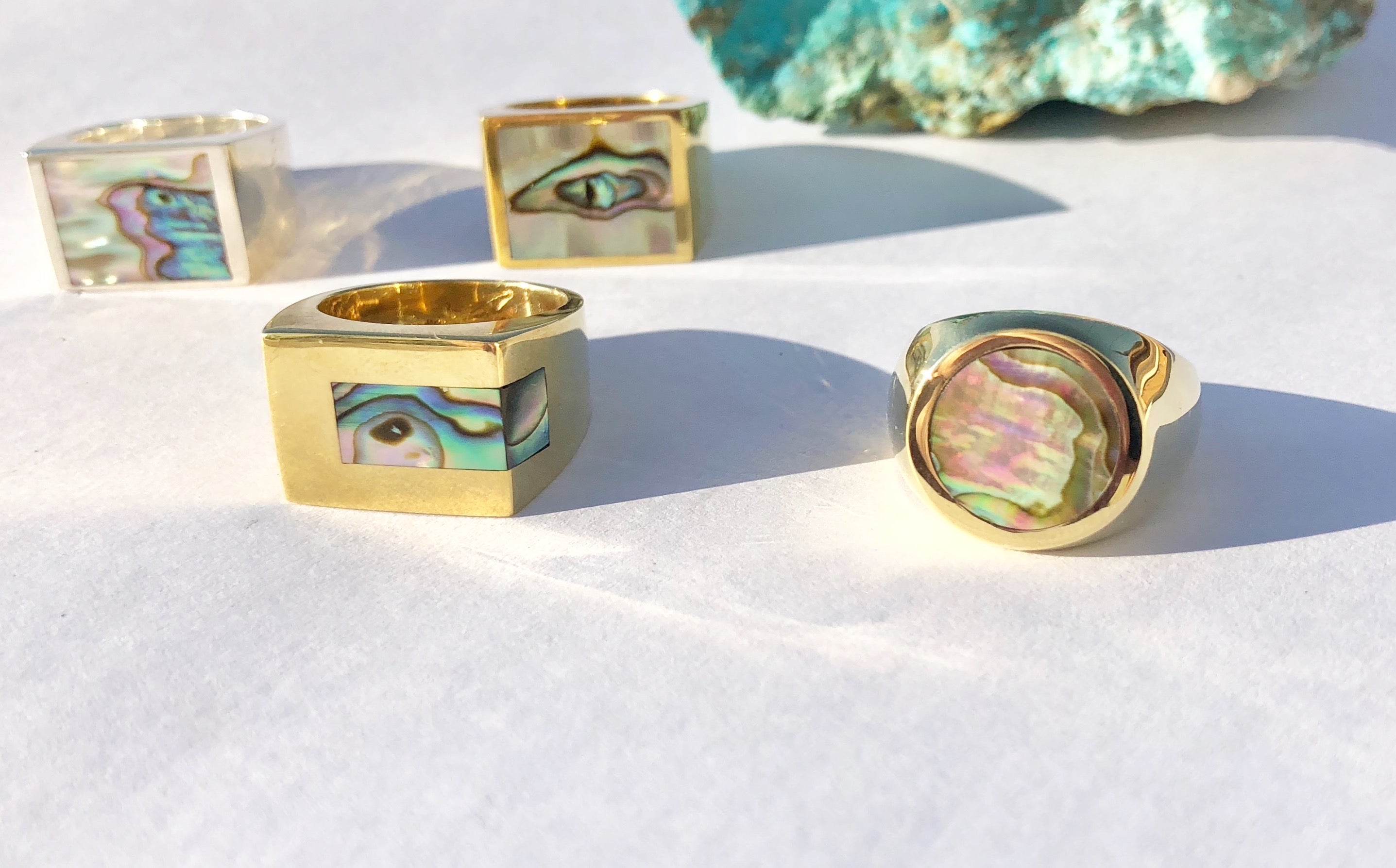 Abalone Round Stone Signet Ring