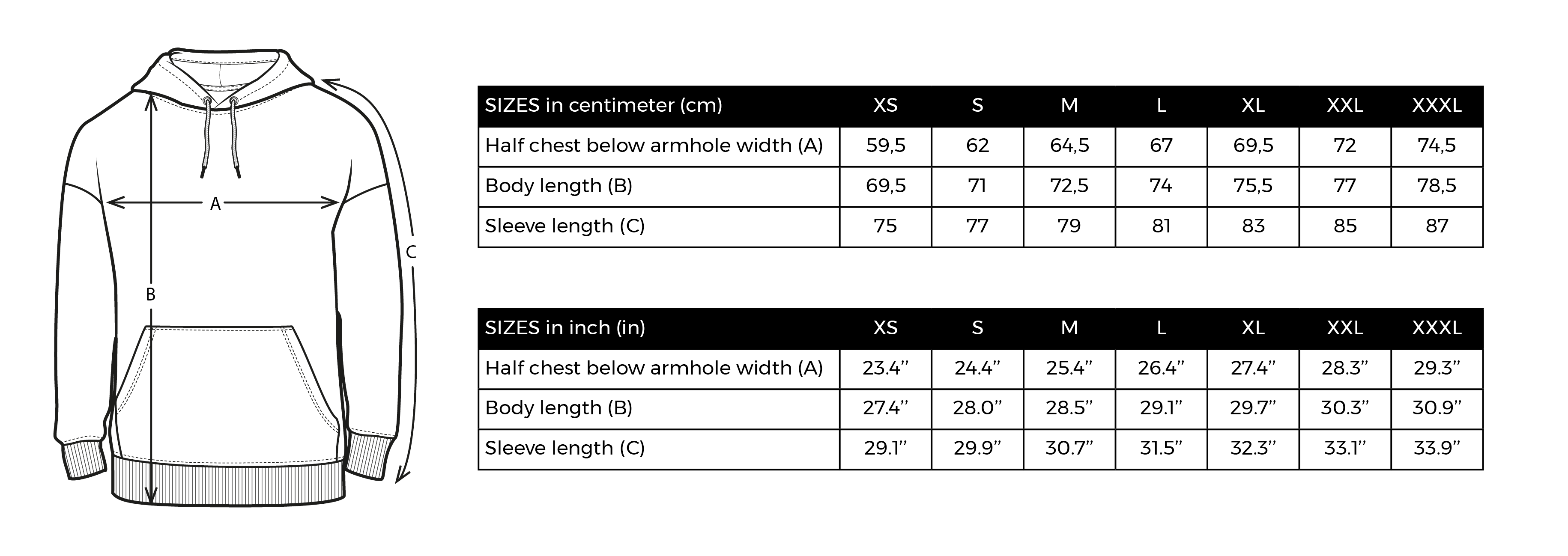 hoodie size chart