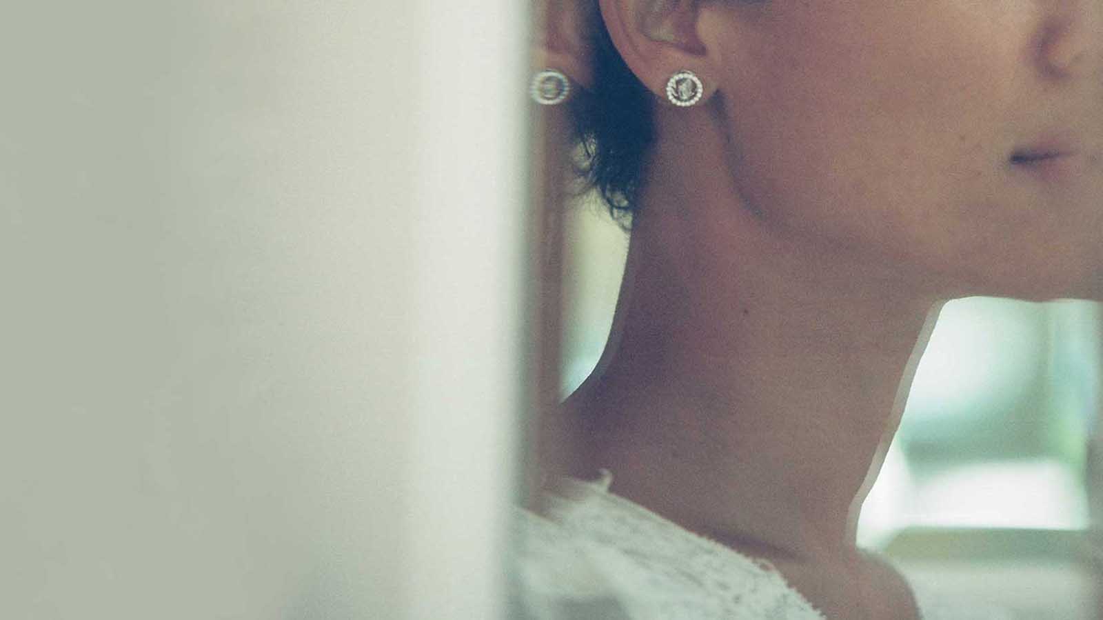 diamond earrings on ear