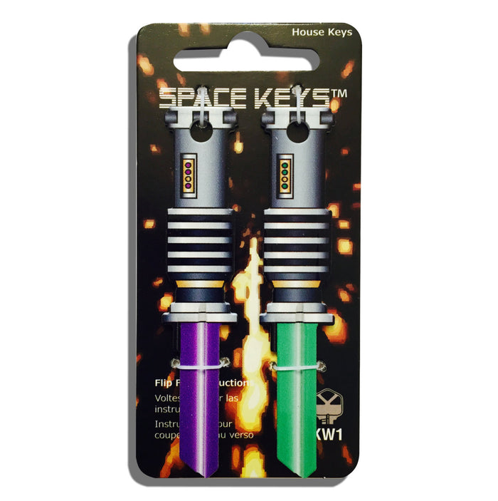 2 Green and Purple Space Weapon Shaped Space Keys