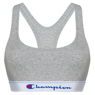 Champion Women's racer crop top sports bra, Black logo white, S