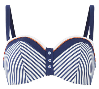 Lucille Padded Bandeau Bikini Swim Top Navy Stripe 32DD by Panache