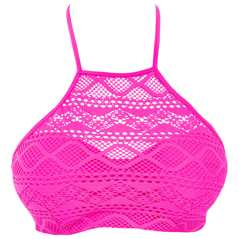 Freya Swim Sundance High Neck Crop Swim Top Hot Pink Crochet ...