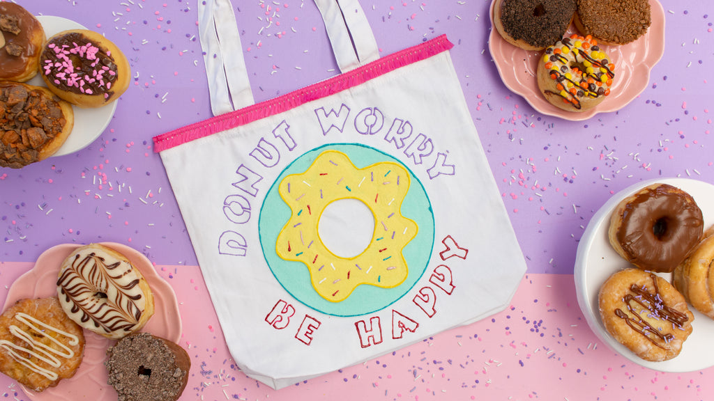 DIY Donut Worry Be Happy Tote Bag