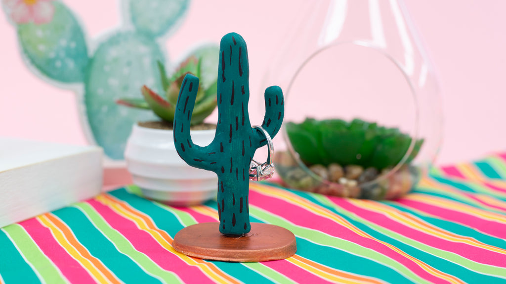 DIY Air Dry Clay Cactus Ring Holder