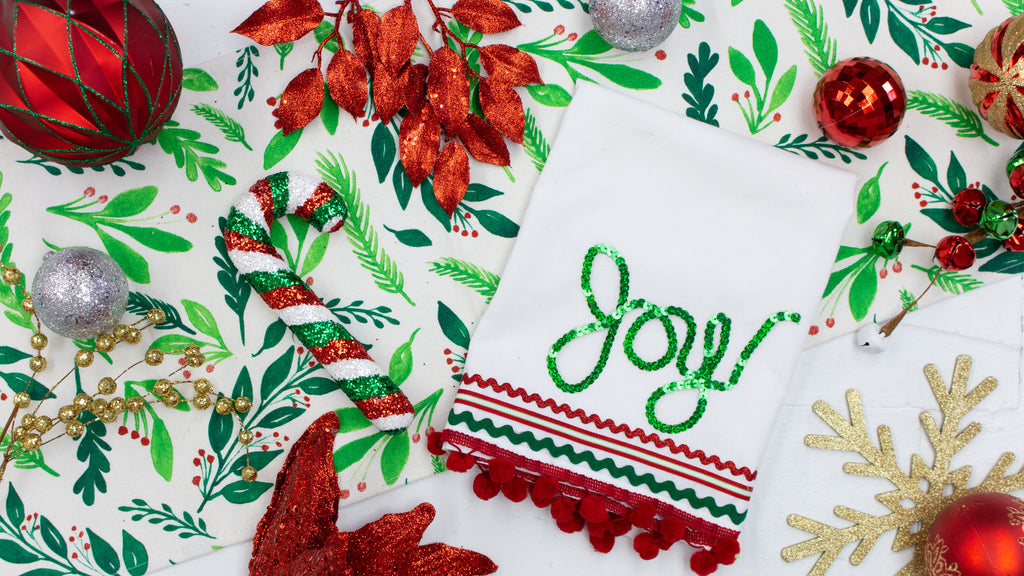 No Sew Sequin Christmas Tea Towel