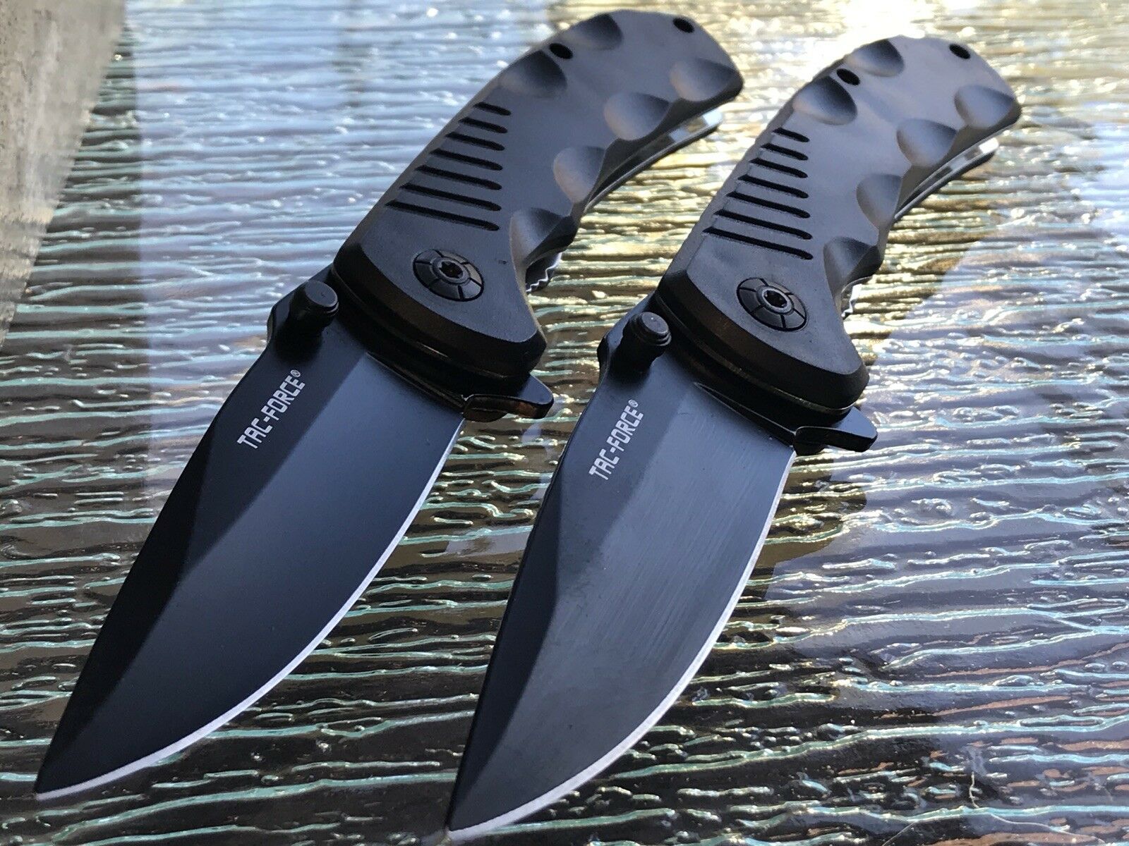 TWO BLACK STAINLESS STEEL EDC ASSISTED FOLDING POCKET KNIFE SET TF ...