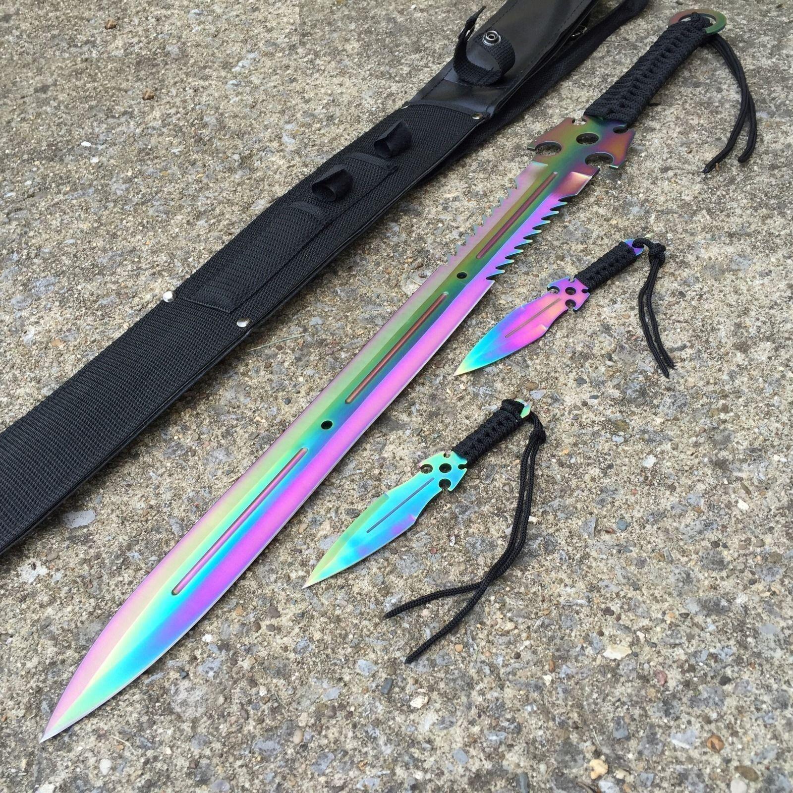 27 Fantasy Master Full Tang Rainbow Ninja Sword With Throwing Knives 3941