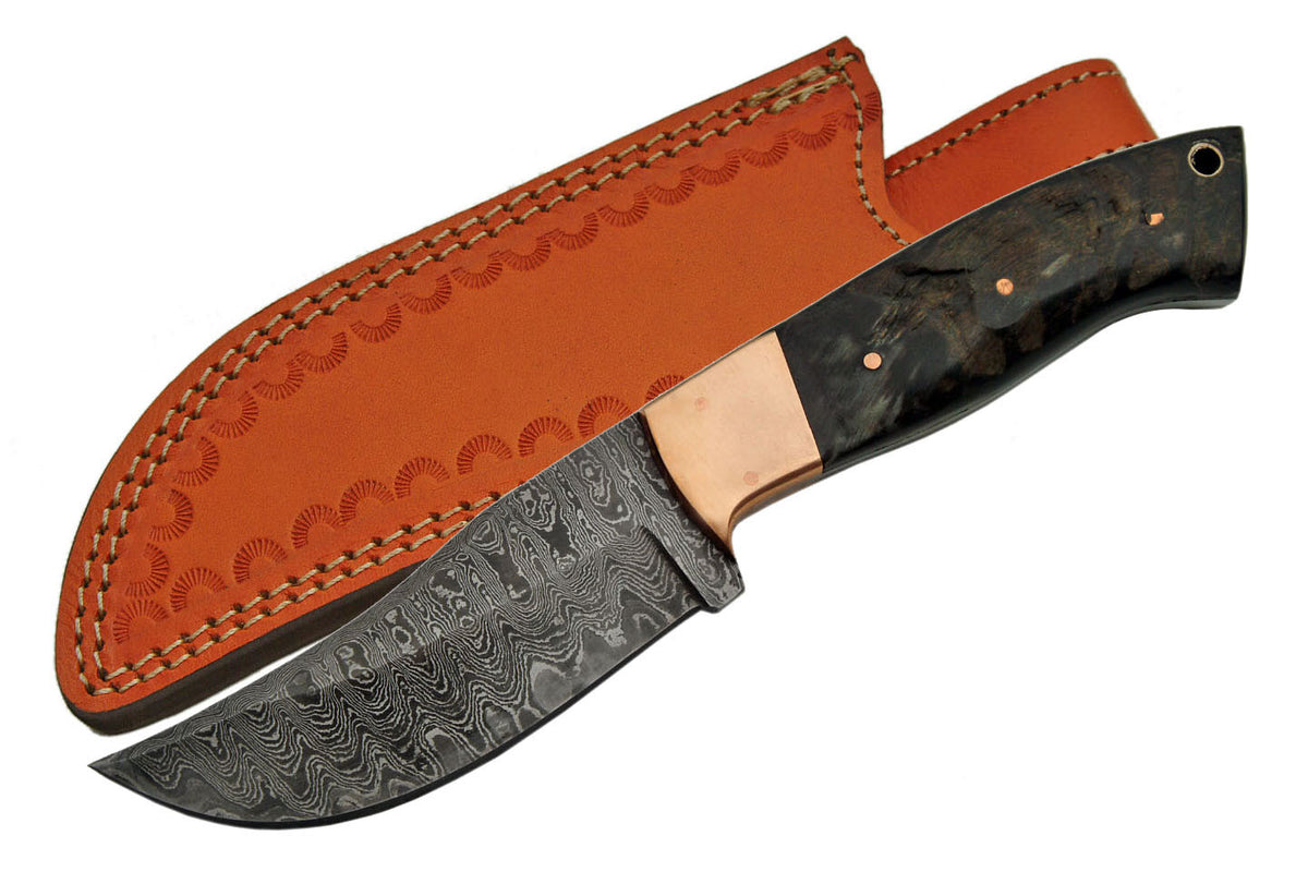 Real Damascus Steel Ram Horn Skinner Knife - Frontier Blades