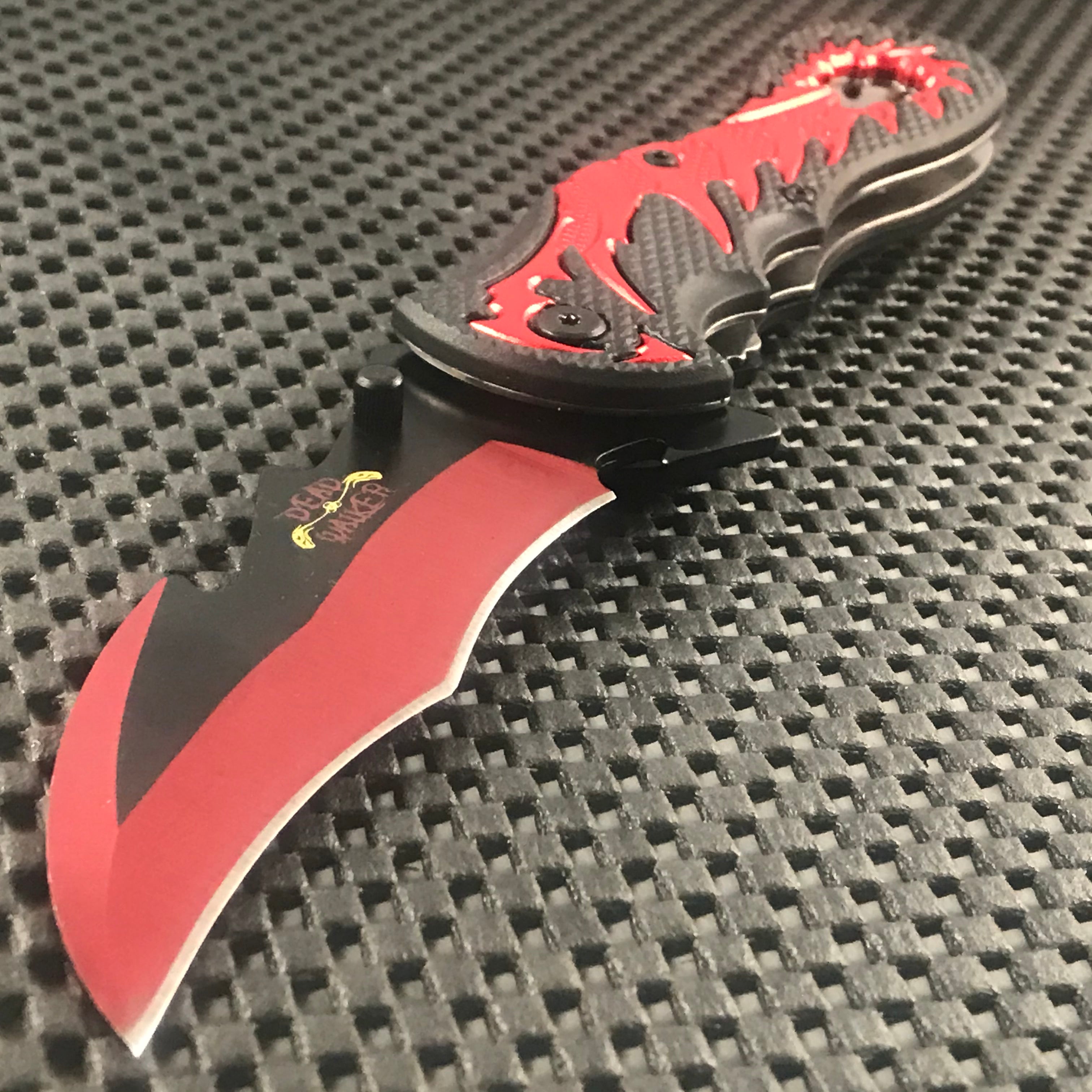 9" Fantasy Red & Black Dragon Tail Spring Assisted Folding Pocket Knife