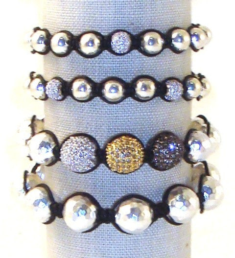 Silver Ball And Crystal Adjustable Bracelets