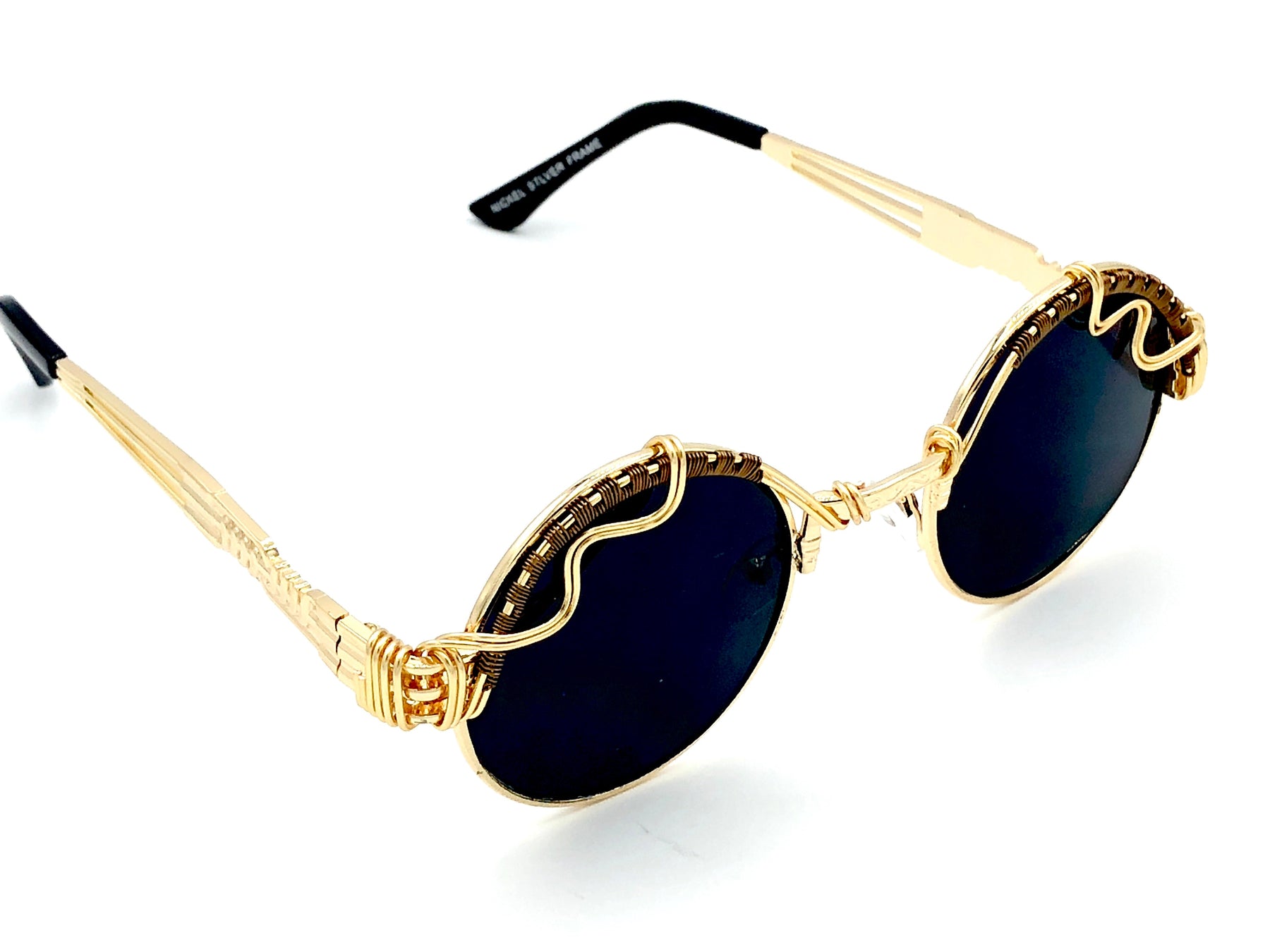 Black Gold Round Vintage Sunglasses