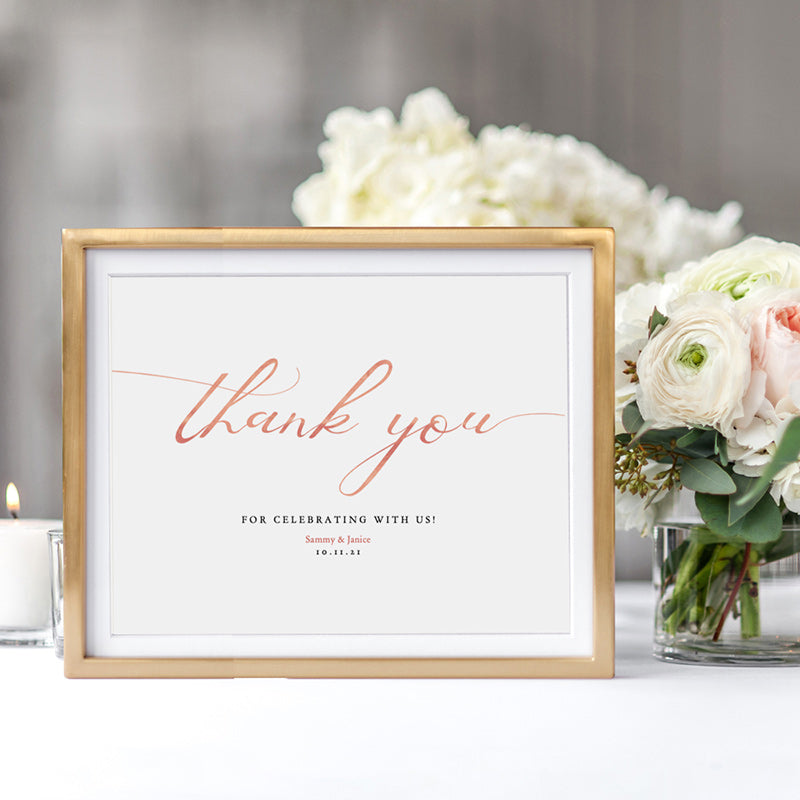 Free Rose Gold effect Thank You Printable 8x10" Sign Connie & Joan