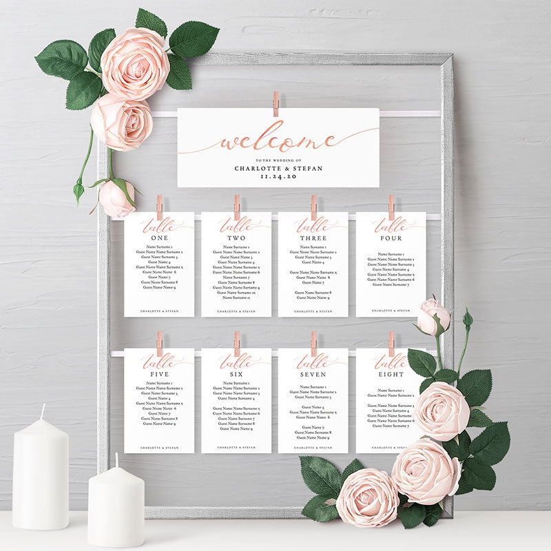 Download Rose Gold Hanging Frame Seating Card Templates Connie Joan