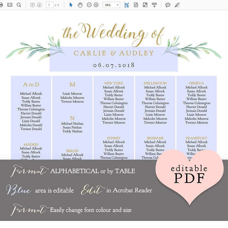 Wedding Seating Chart Wording