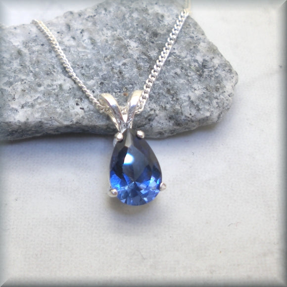 Pear Shape Blue Sapphire Necklace in Sterling Silver - Bella – Bonny