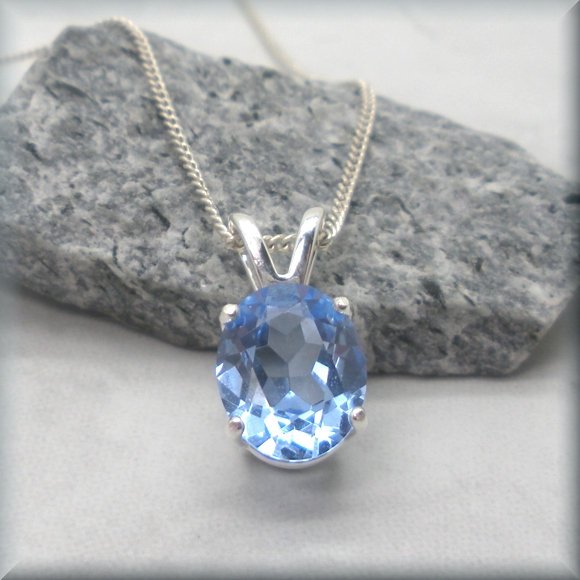 simulated aquamarine oval pendant in sterling silver by Bonny Jewerly