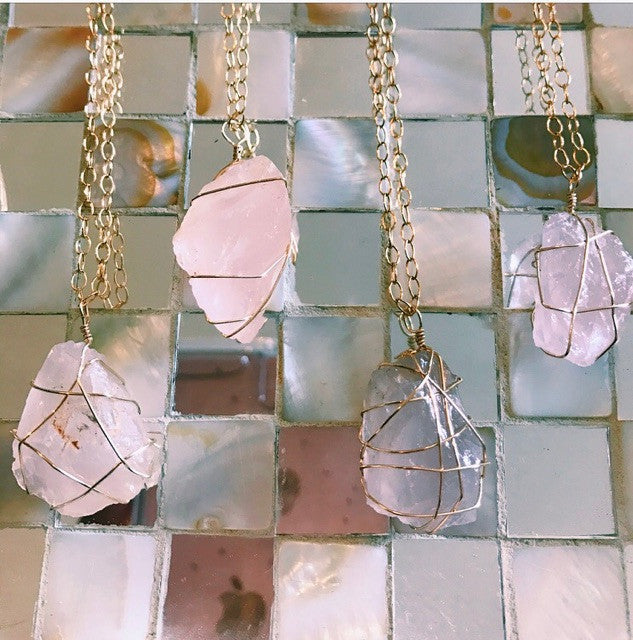 raw rose quartz necklace