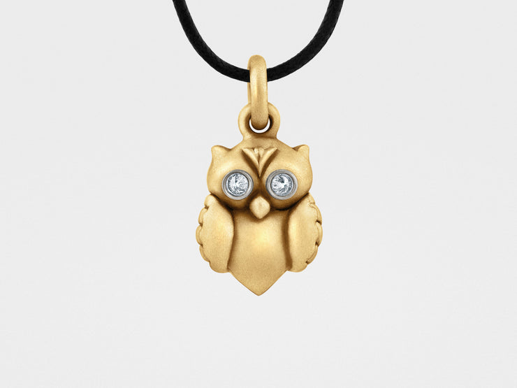 Owl Pendant in Gold, Diamonds – Snake Bones