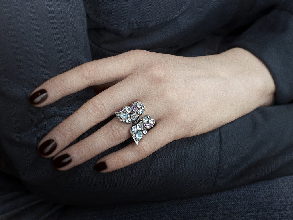 Butterfly Ring with Gemstones in Sterling Silver