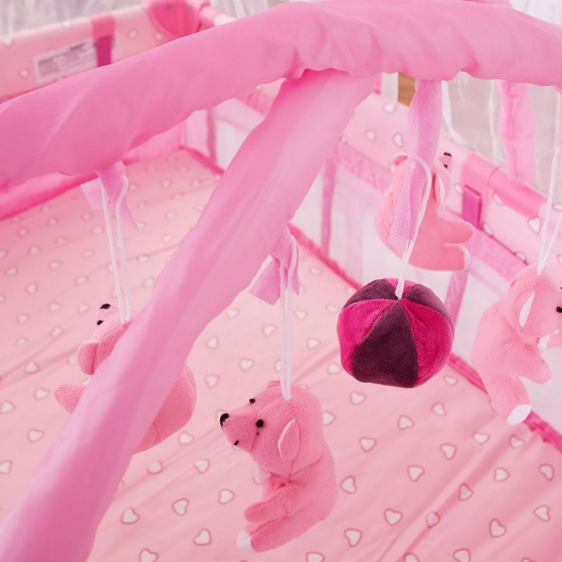 big oshi playard with mosquito net in pink